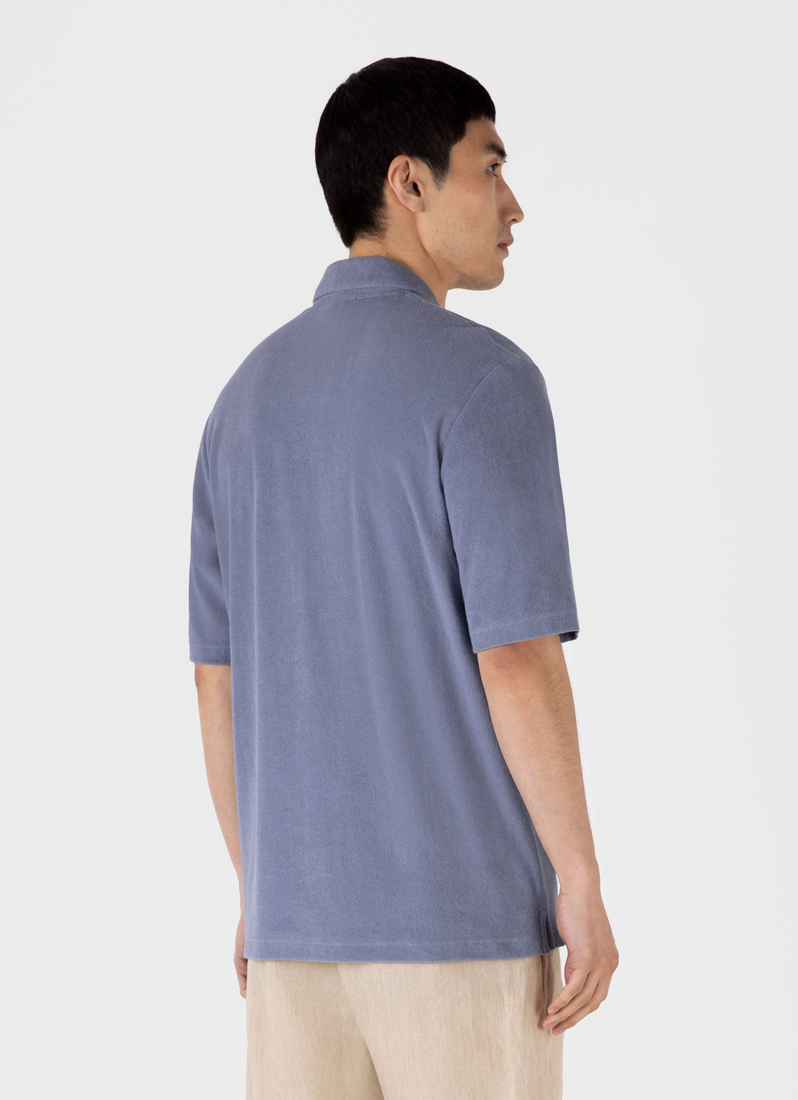 Men's Towelling Camp Collar Shirt in Vintage Blue