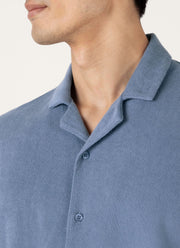 Men's Towelling Camp Collar Shirt in Vintage Blue
