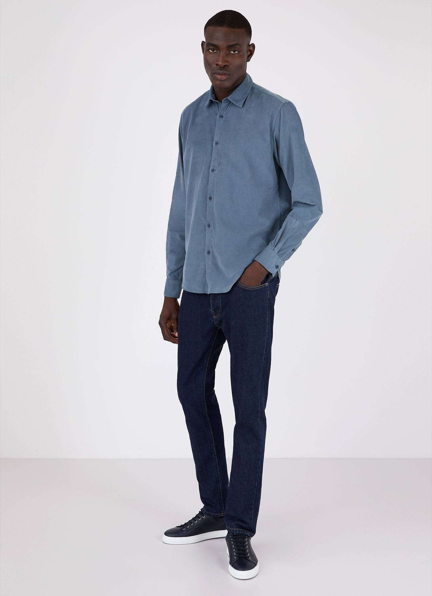 Men's Fine Cord Shirt in Blue Slate