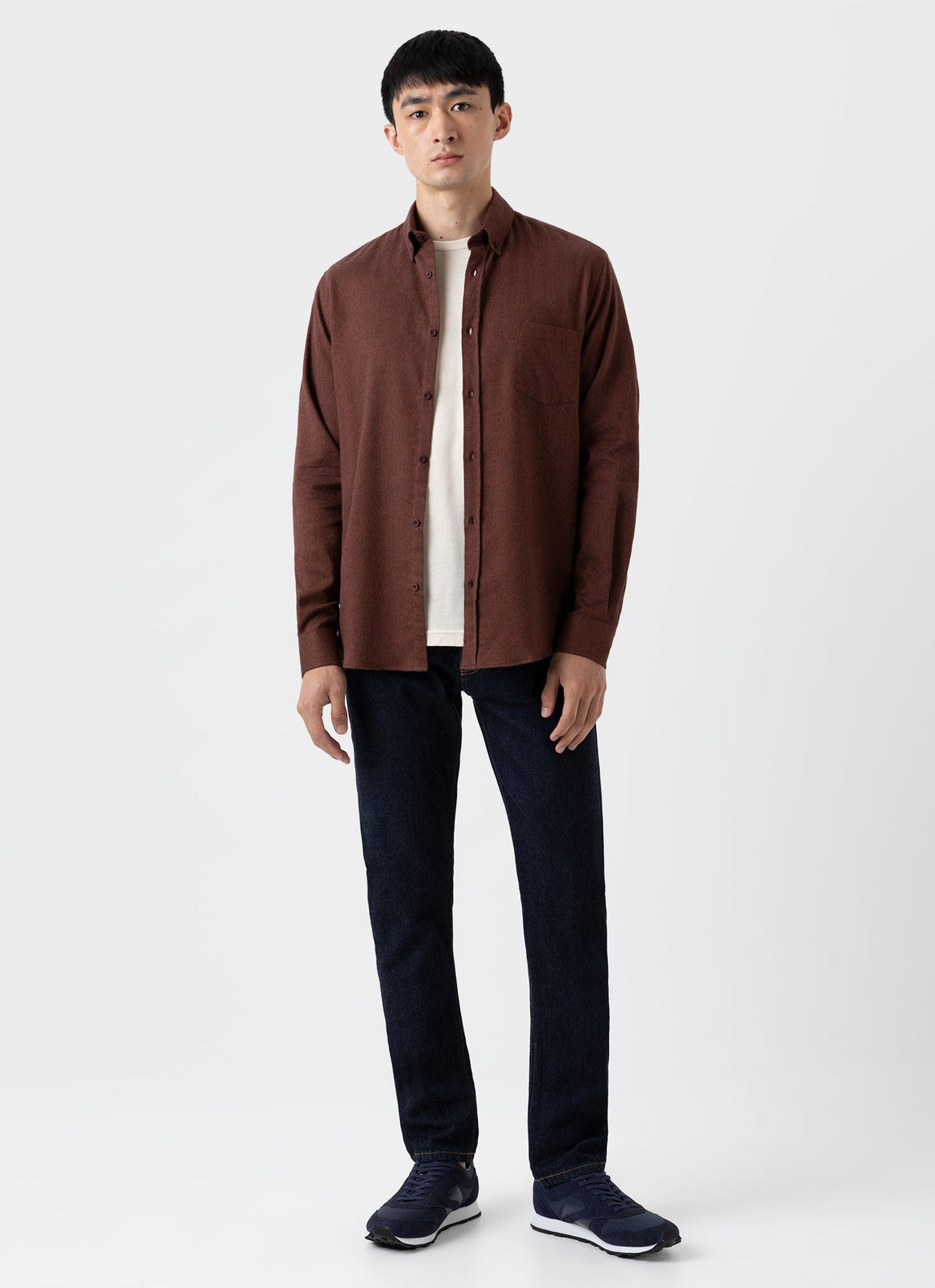 Men's Button Down Flannel Shirt in Pecan Melange