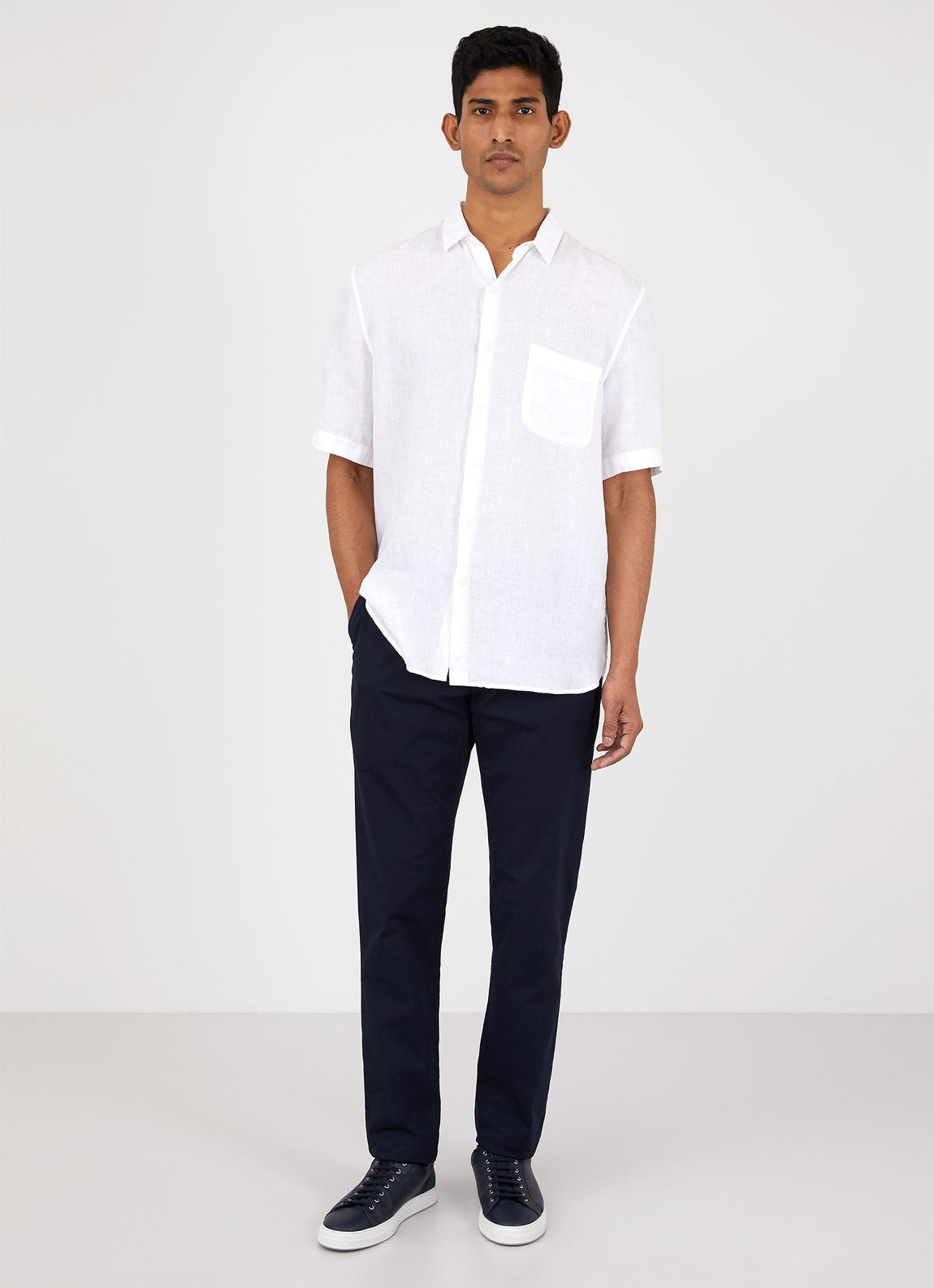 Men's Short Sleeve Linen Shirt in White