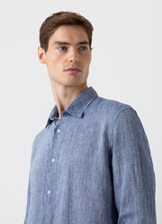 Men's Linen Shirt in Bluestone Melange