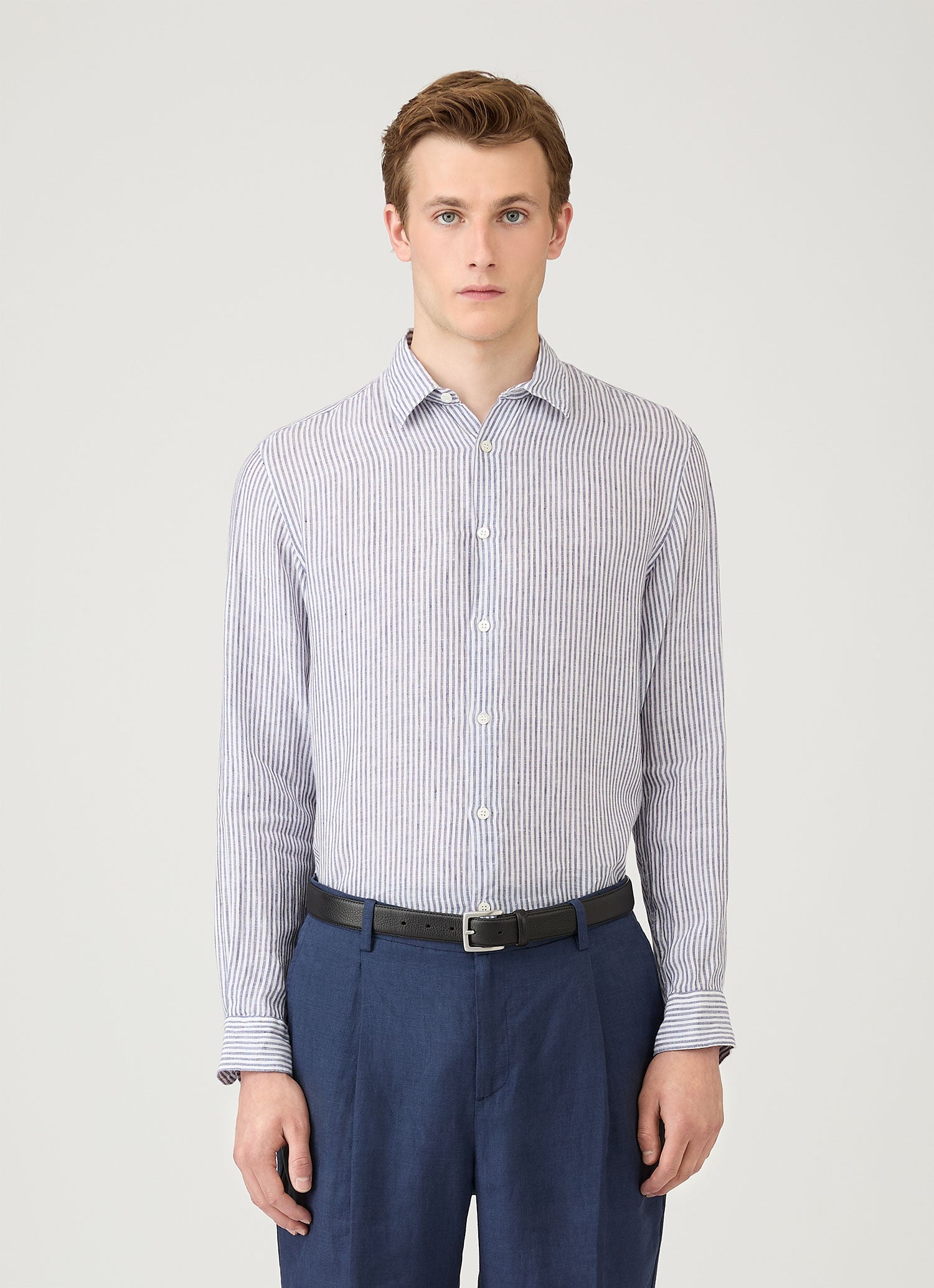 Men's Linen Shirt in White/Navy