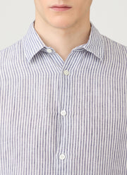 Men's Linen Shirt in Navy/White Linen