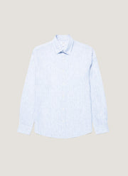 Men's Linen Shirt in Sky Blue/Navy