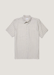 Men's Short Sleeve Vintage Stripe Shirt in Soft Denim/Ecru