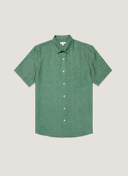 Men's Short Sleeve Linen Shirt in Bright Green