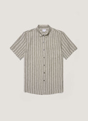 Men's Short Sleeve Linen Shirt in Dusk Green/Ecru