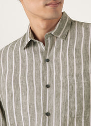 Men's Short Sleeve Linen Shirt in Dusk Green/Ecru