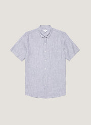 Men's Short Sleeve Linen Shirt in Navy/White