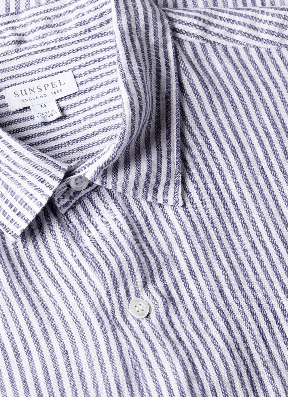 Men's Short Sleeve Linen Shirt in Navy/White