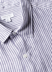 Men's Short Sleeve Linen Shirt in White/Navy