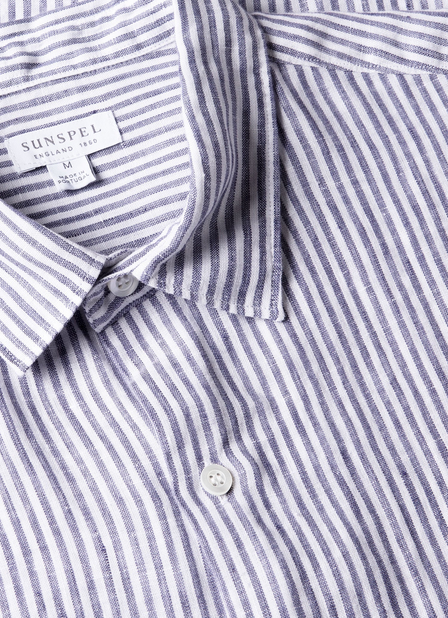 Men's Short Sleeve Linen Shirt in White/Navy