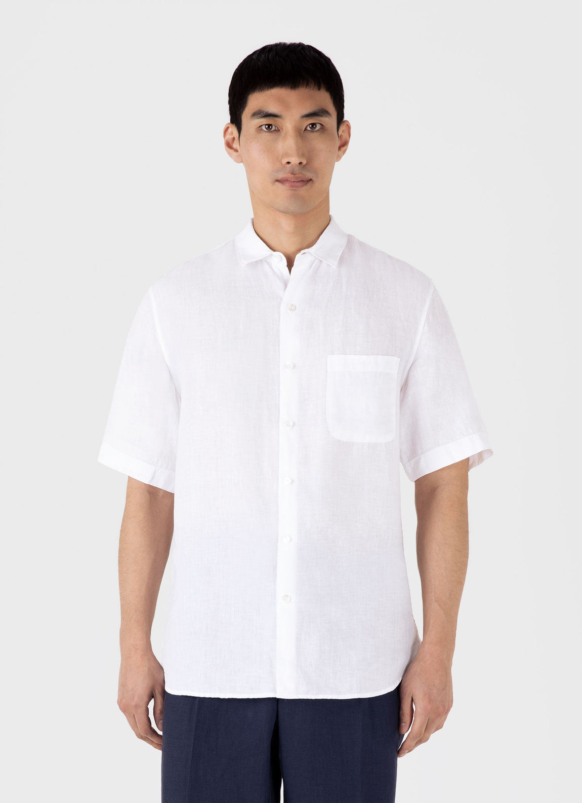 Men's Short Sleeve Linen Shirt in White