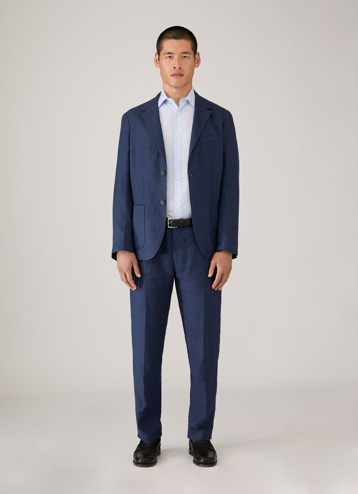 Men's Sea Island Cotton Linen Shirt in Light Blue