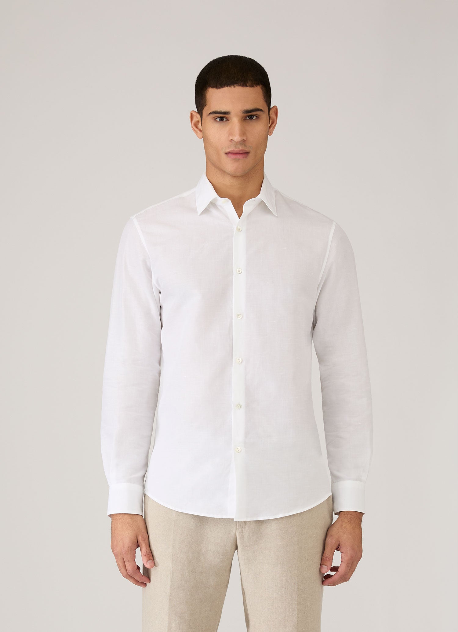 Men's Sea Island Cotton Linen Shirt in White