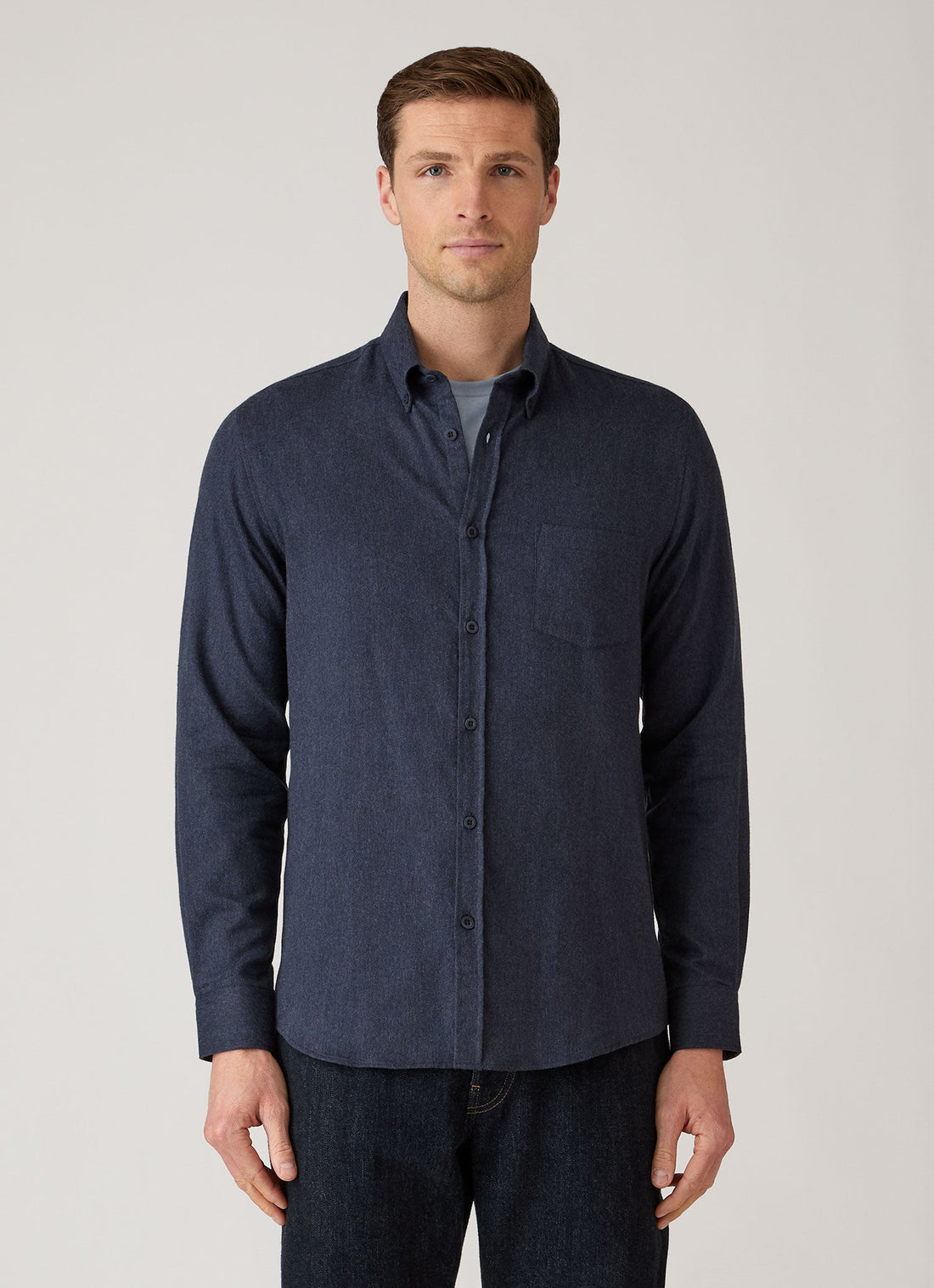 Men's Button Down Flannel Shirt in Navy Melange