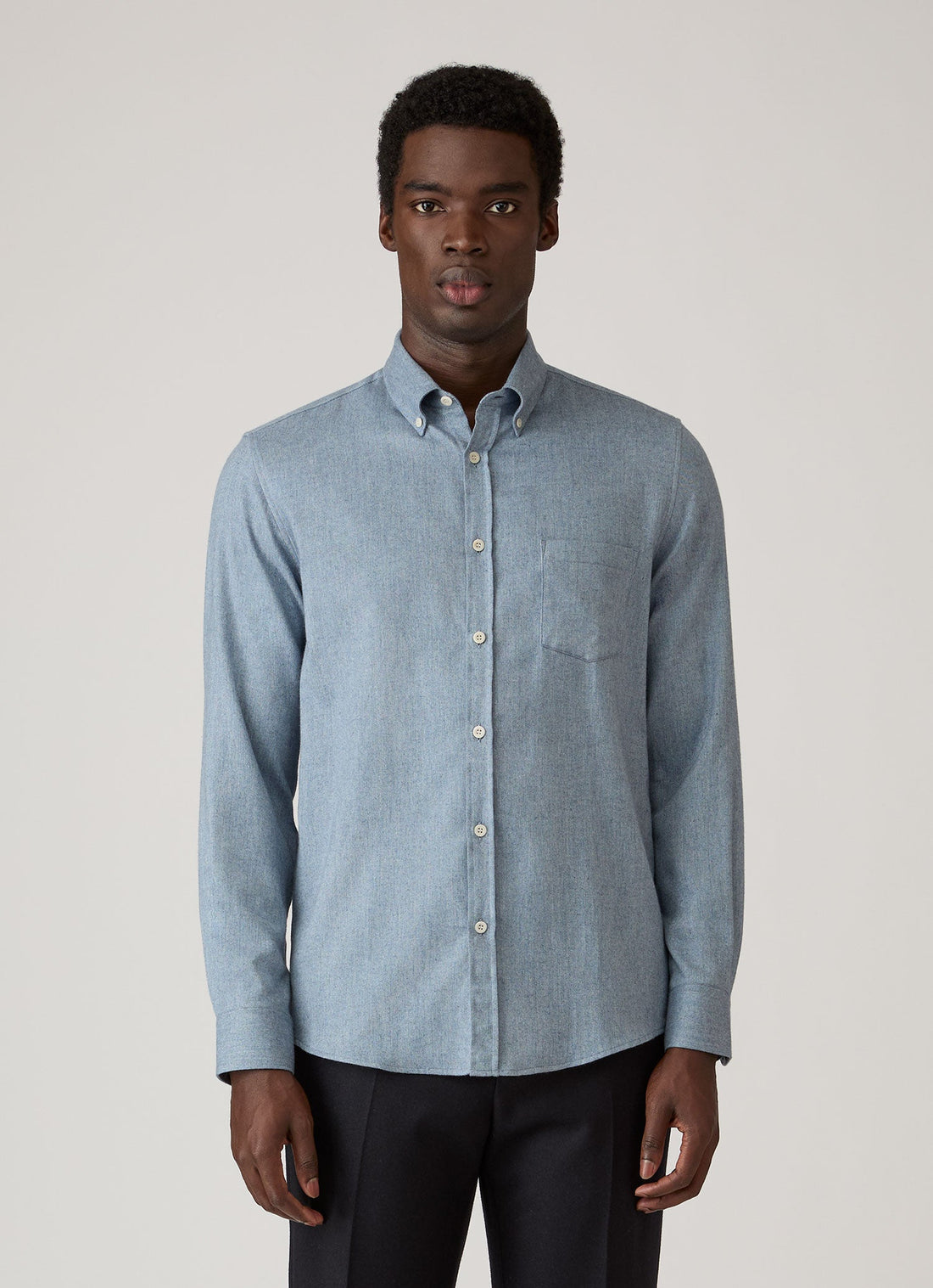 Men's Button Down Flannel Shirt in Powder Blue Melange