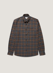 Men's Button Down Flannel Shirt in Bark Check