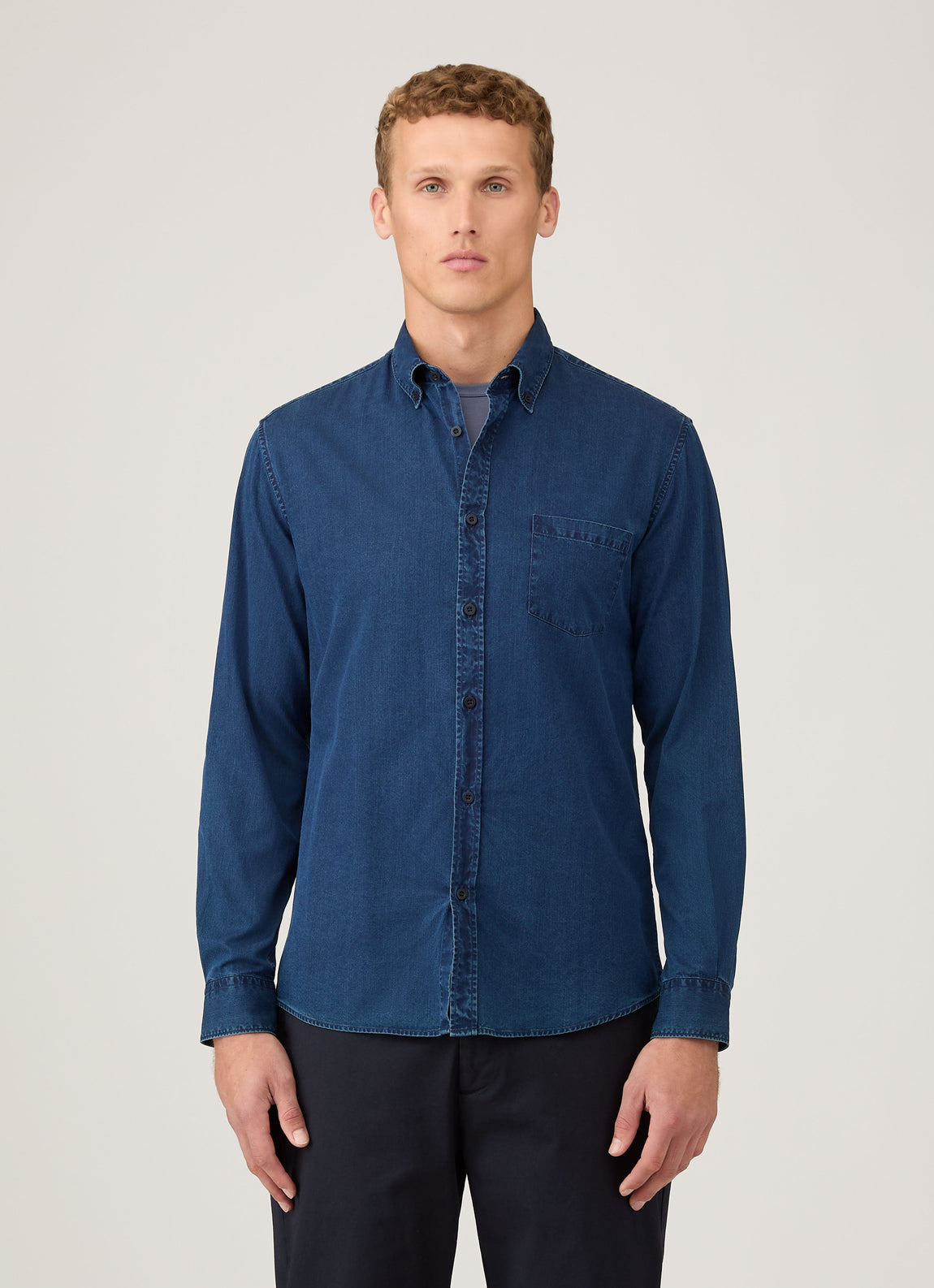 Men's Button Down Denim Shirt in Indigo