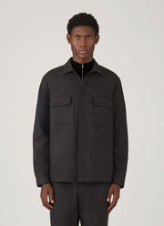 Men's Wool Cashmere Flannel Overshirt in Charcoal Melange