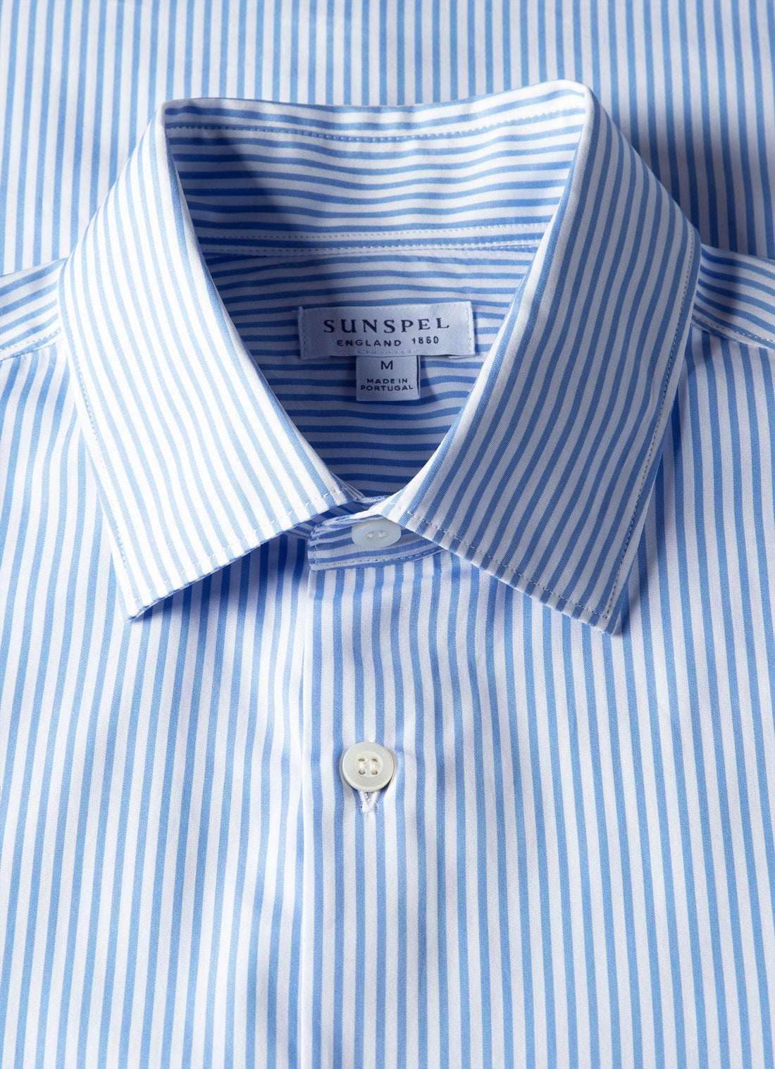 Men's Cotton Poplin Shirt in Mid Blue Bengal Stripe