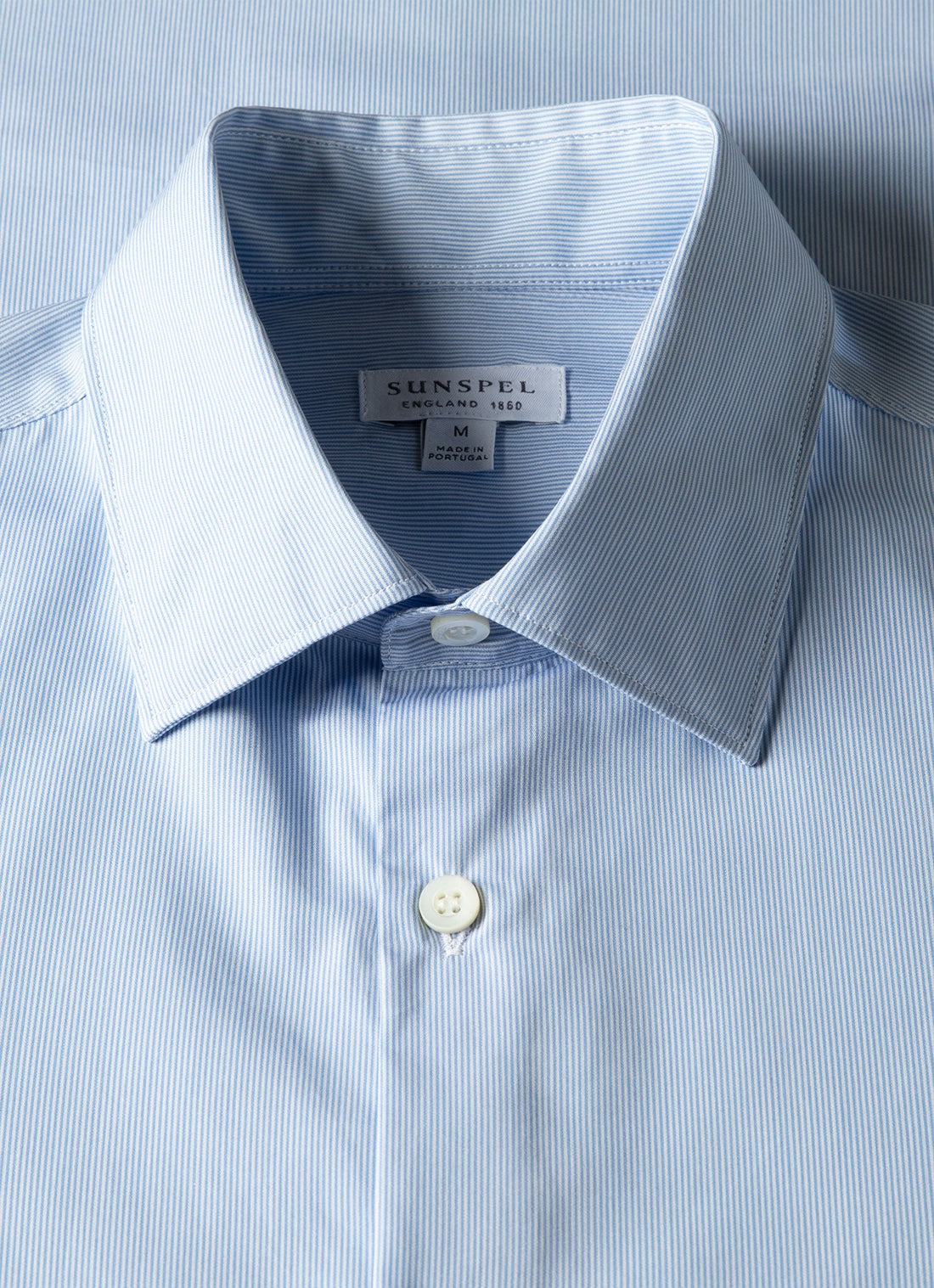 Men's Cotton Poplin Shirt in Mid Blue Fine Stripe