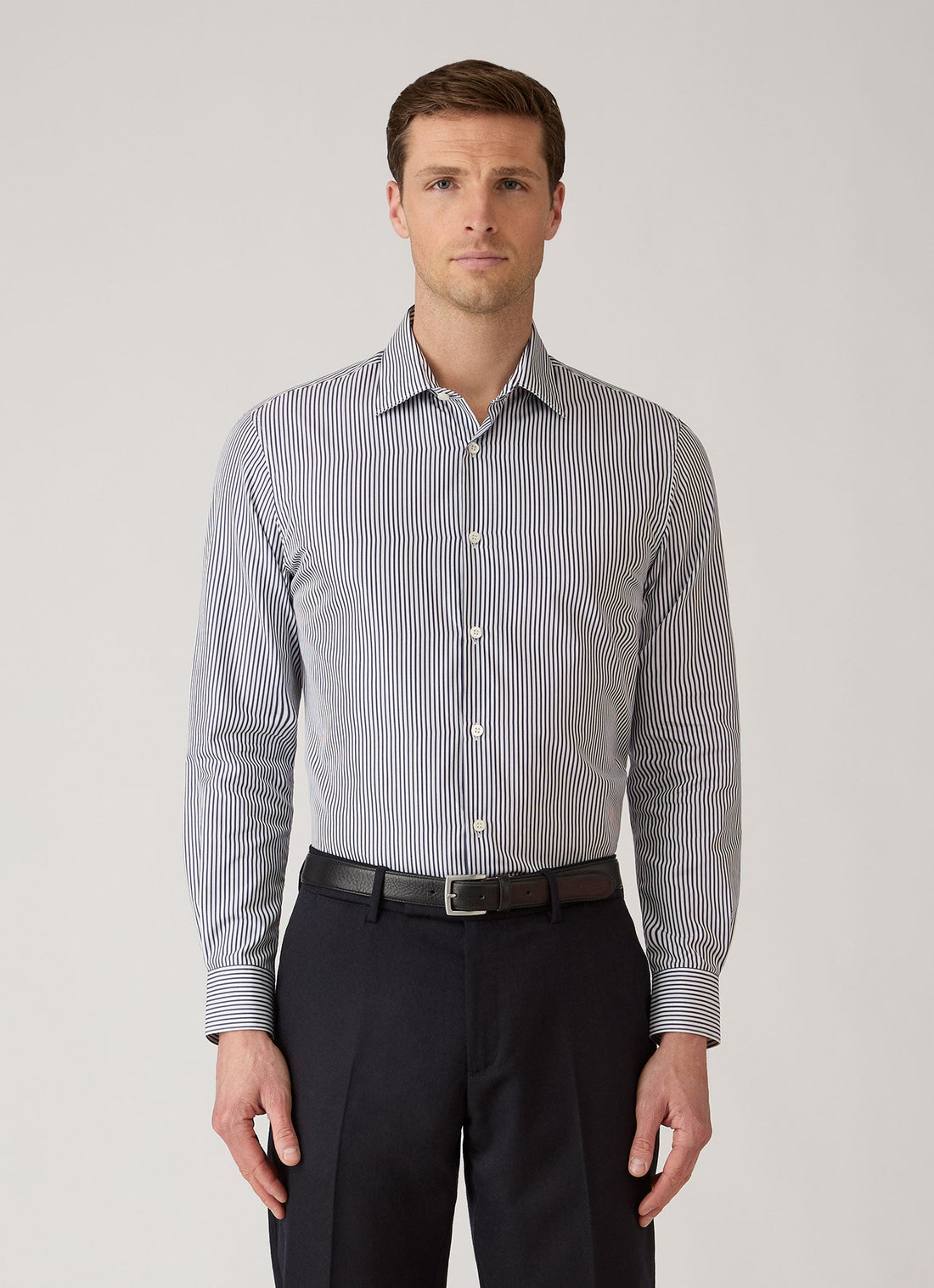 Men's Cotton Poplin Shirt in Navy Bengal Stripe