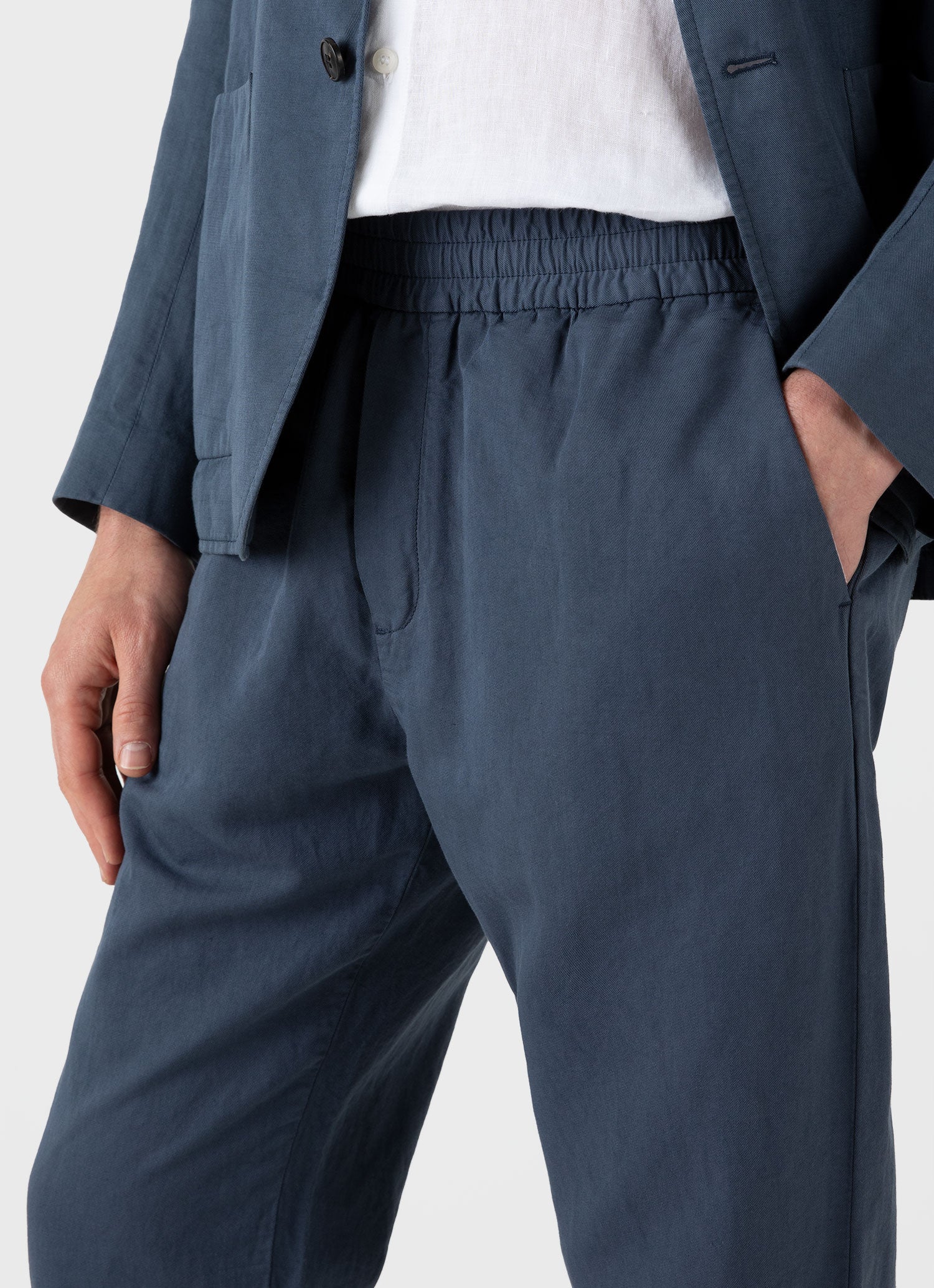 Men's Cotton Linen Drawstring Trouser in Shale Blue