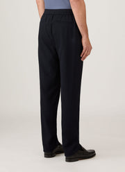 Men's Textured Wool Drawstring Trouser in Navy