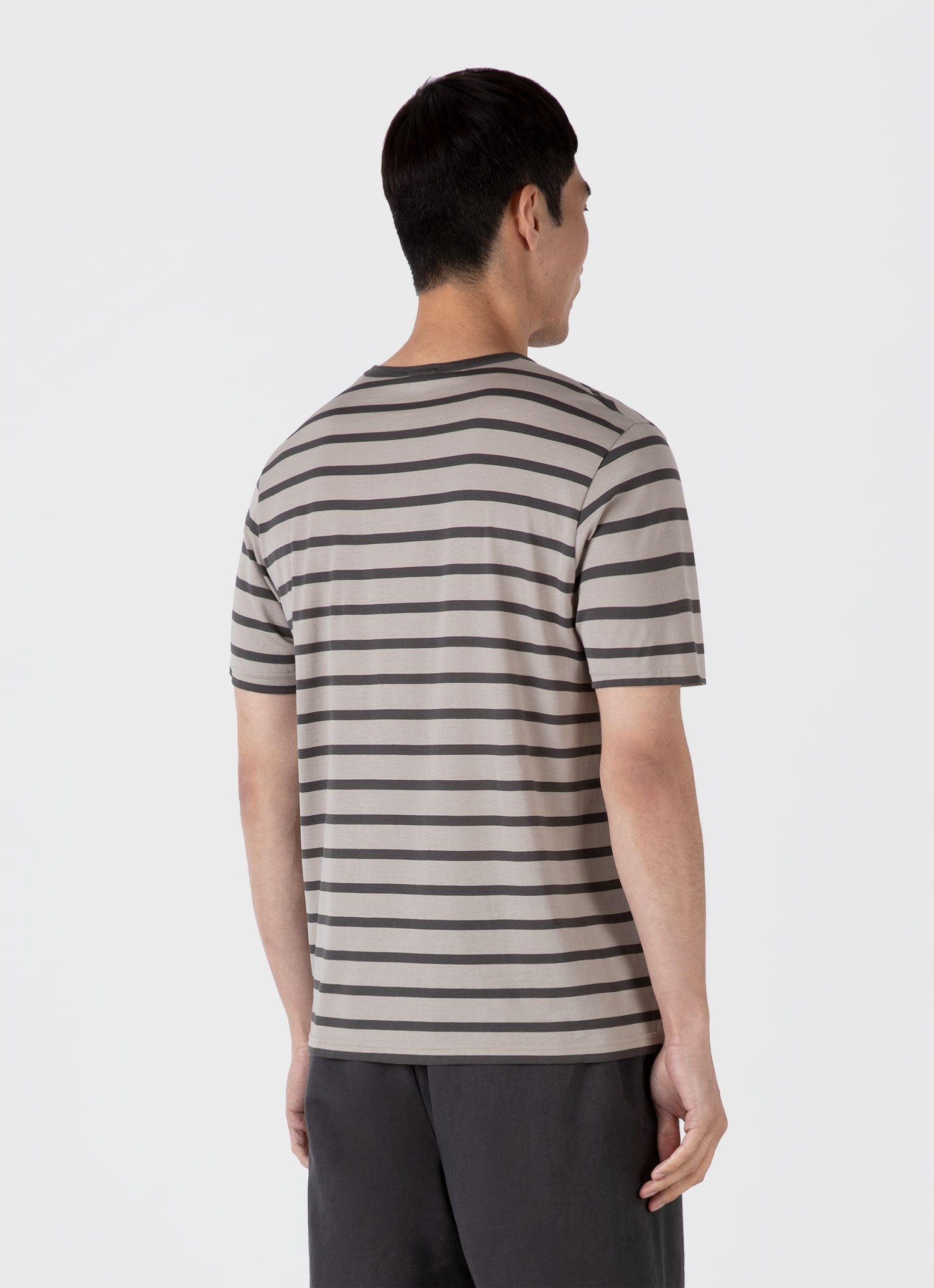 Men's Classic T-shirt in Ash Grey/Charcoal Breton Stripe