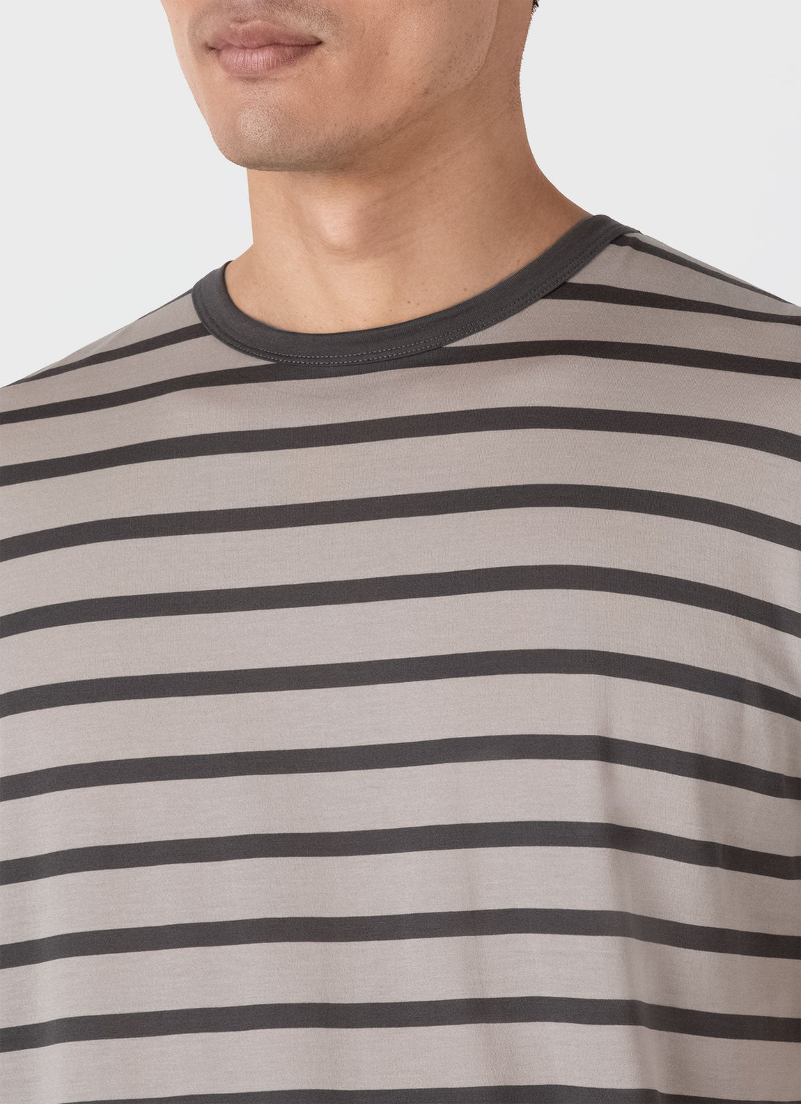 Men's Classic T-shirt in Ash Grey/Charcoal Breton Stripe