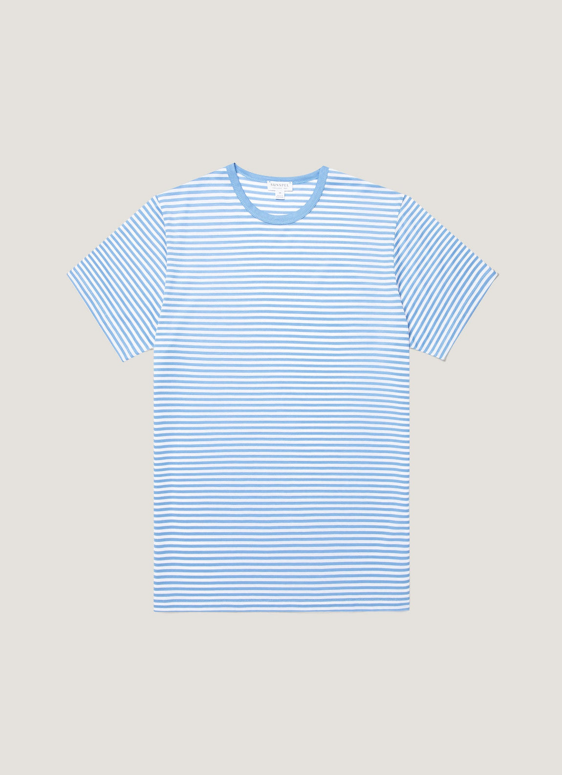 Men's Classic T-shirt in White/Azure Blue English Stripe