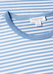 Men's Classic T-shirt in White/Azure Blue English Stripe