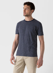 Men's Cotton Linen T-shirt in Navy/Off White