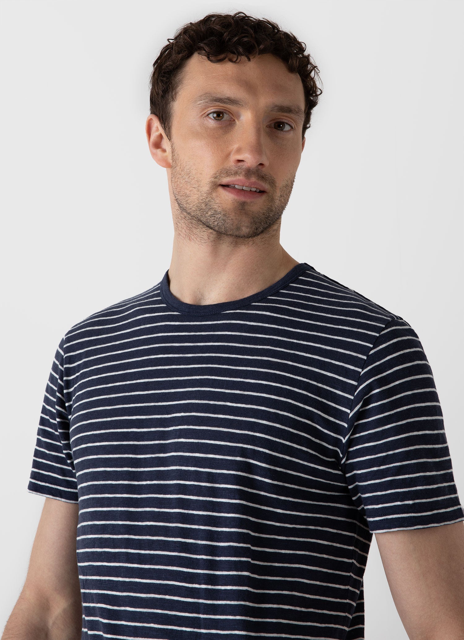 Men's Cotton Linen T-shirt in Navy/Off White