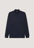 Men's Long Sleeve Brushed Cotton Mock Neck T-shirt in Midnight Navy