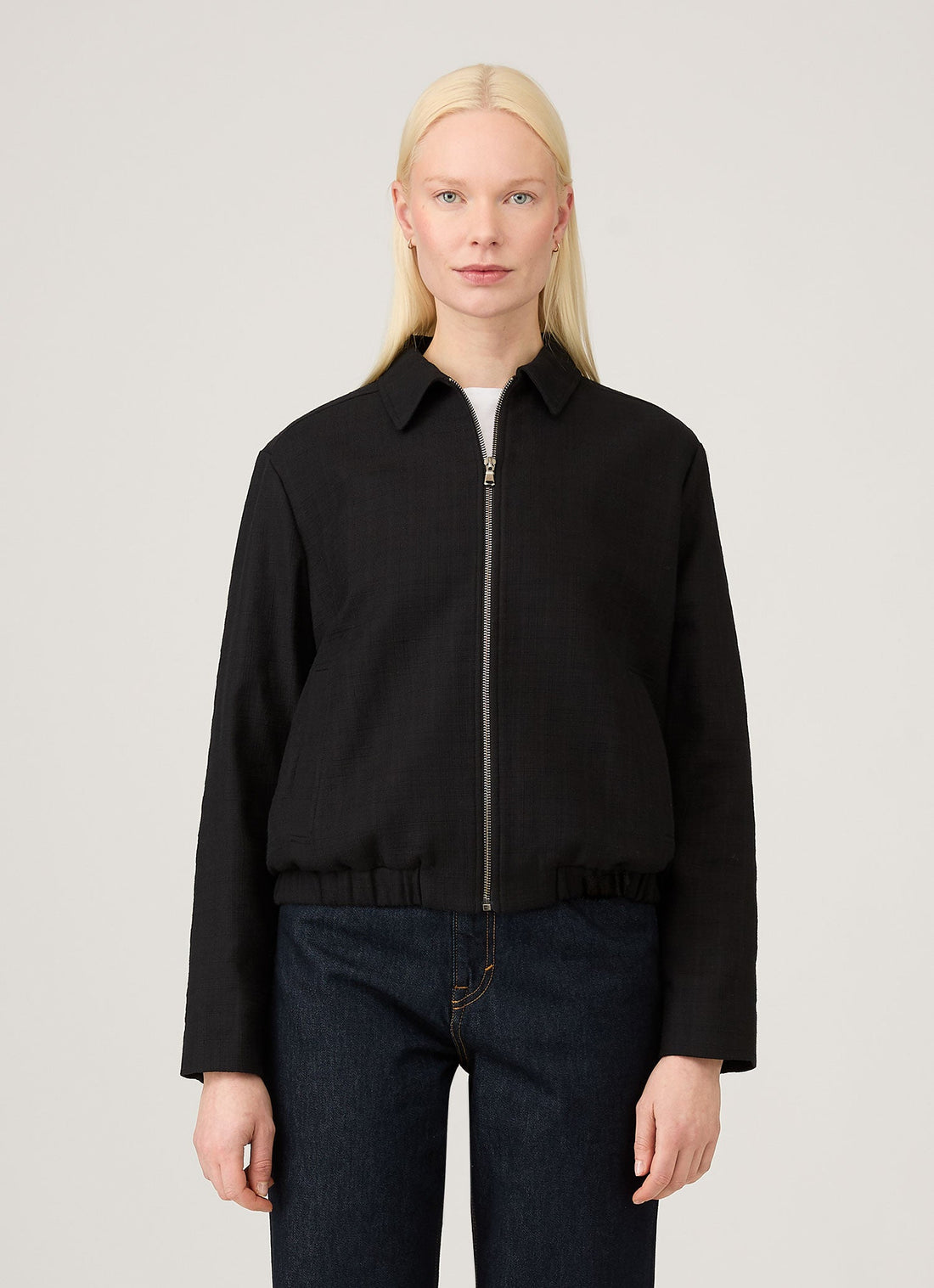Women's Cotton Raffia Bomber Jacket in Black