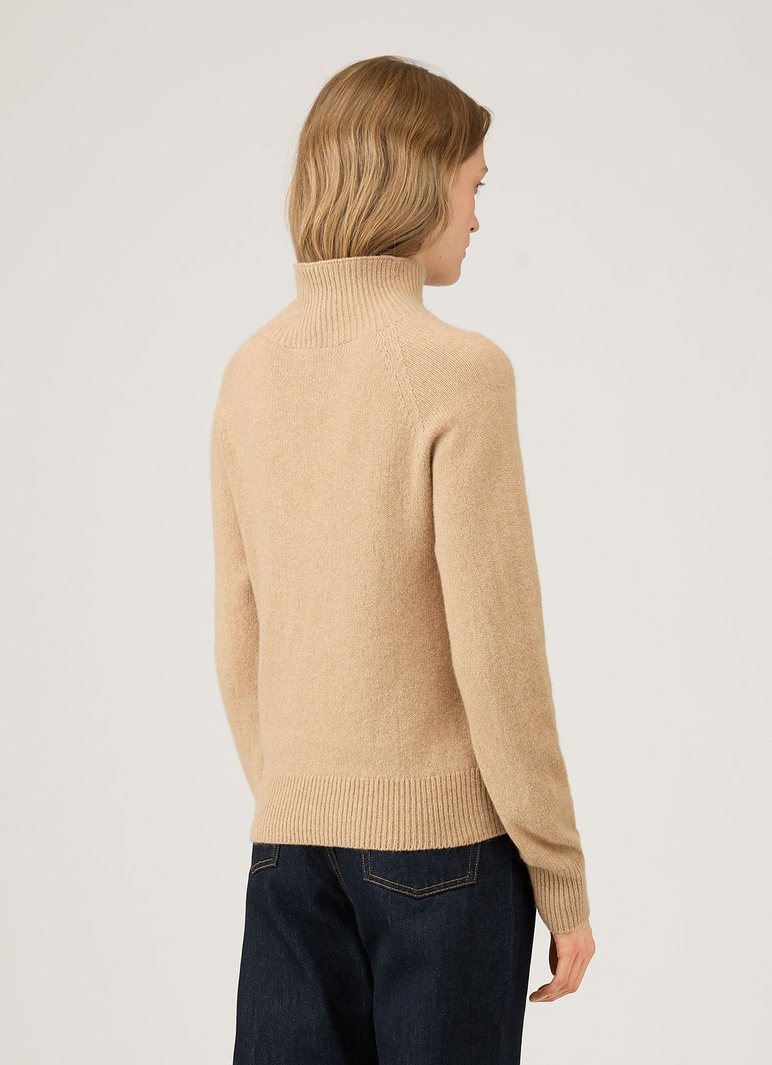 Women's Lambswool Funnel Neck Jumper in Light Camel