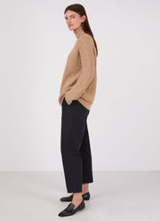Women's Chunky Roll Neck Jumper in Light Camel