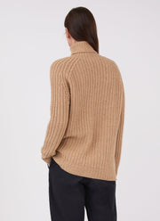 Women's Chunky Roll Neck Jumper in Light Camel