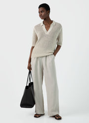 Women's Linen Mesh Polo Shirt in Ecru