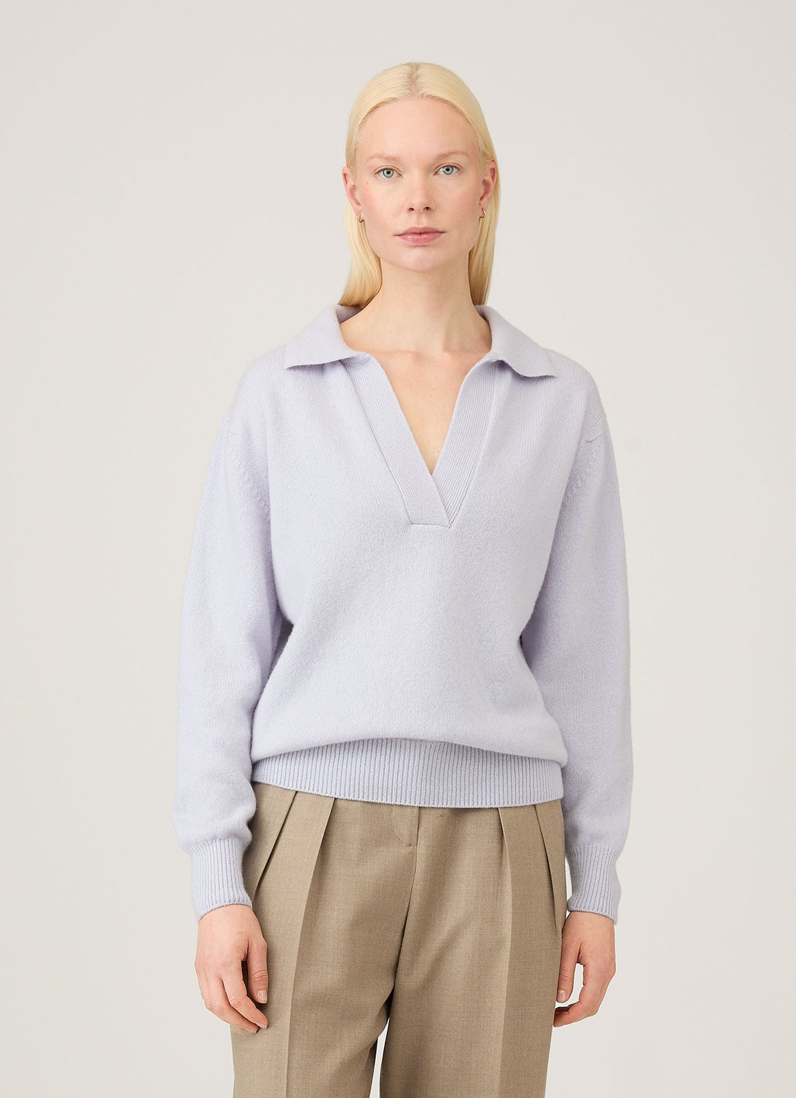 Women's Lambswool Polo Neck Jumper in Ice Blue