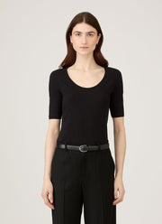 Women's Stretch Cotton Scoop Top in Black