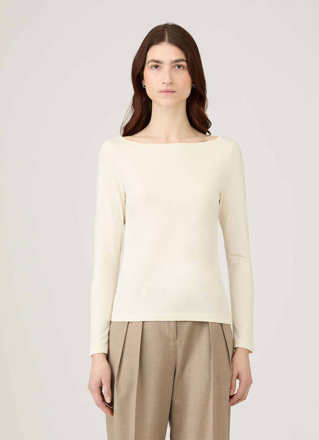 Women's Stretch Cotton Slash Neck Top in Ecru