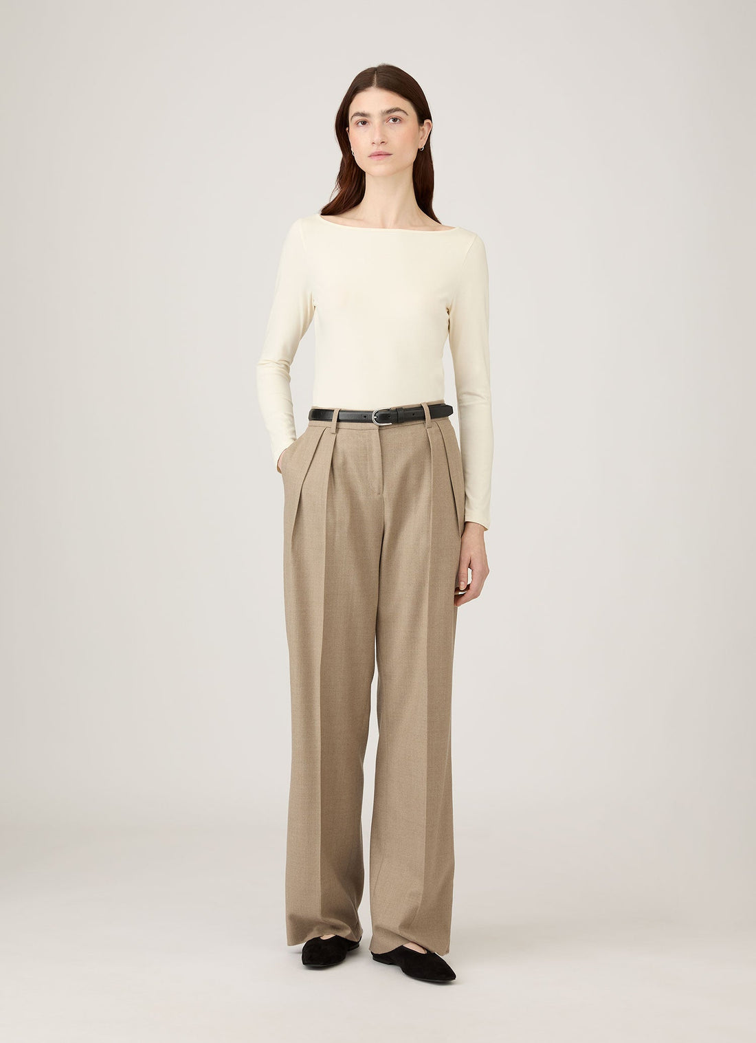 Women's Stretch Cotton Slash Neck Top in Ecru