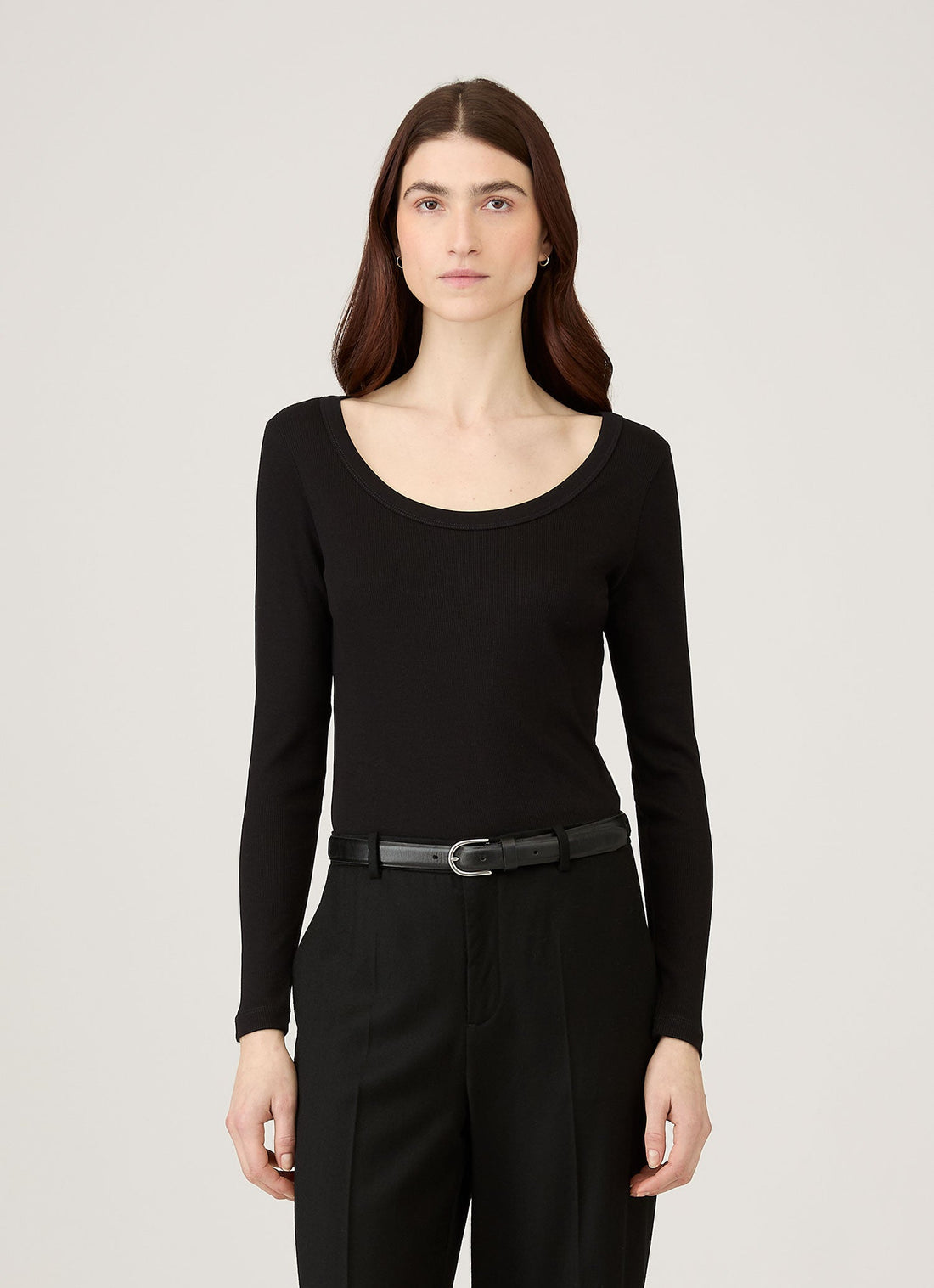 Women's Ribbed Scoop Neck T-shirt in Black