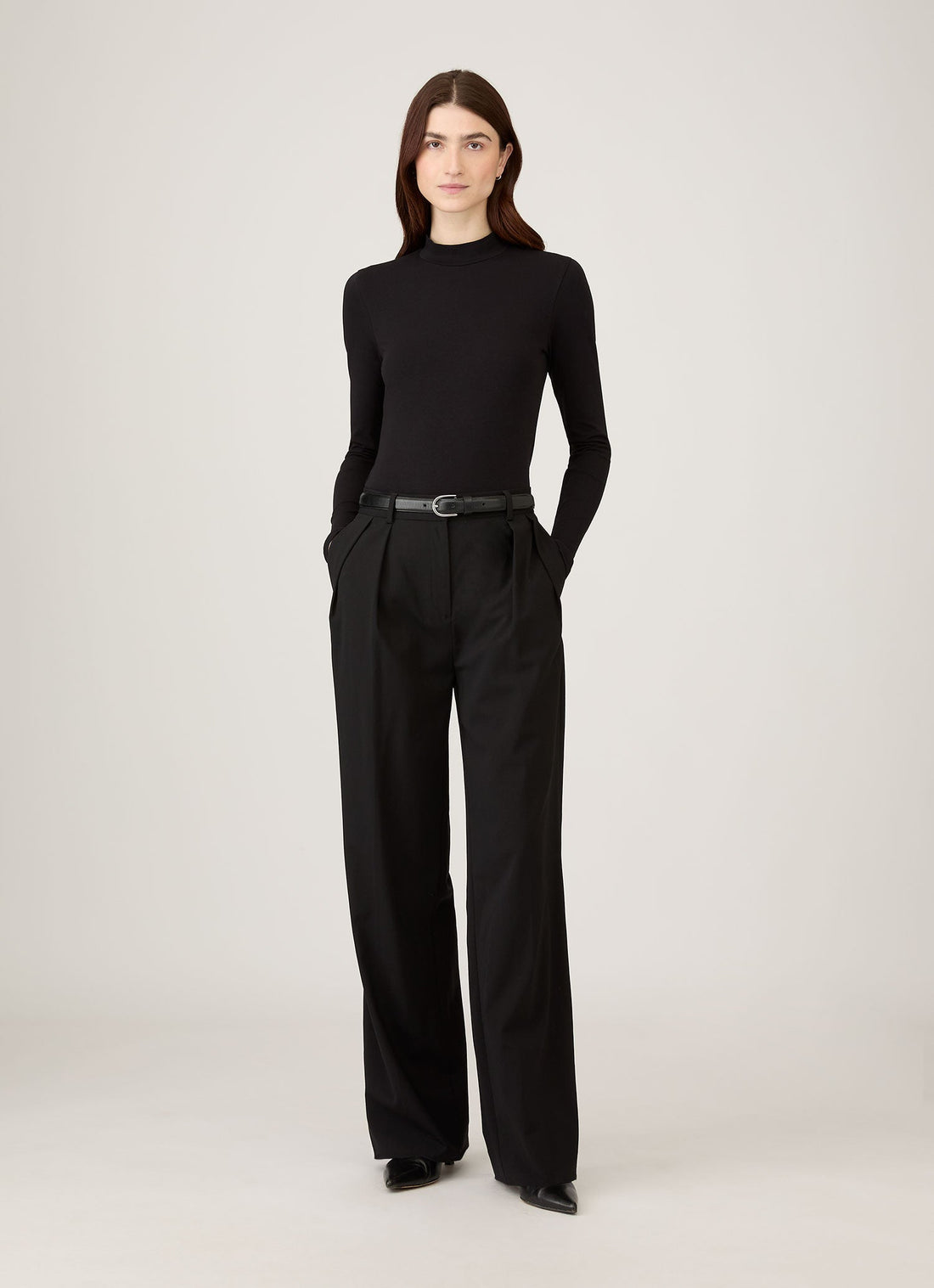 Women's Stretch Cotton Mock Neck Top in Black