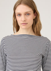 Women's Boat Neck T-shirt in White/Navy English Stripe
