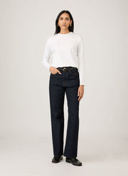 Women's Long Sleeve Boy Fit T Shirt in White